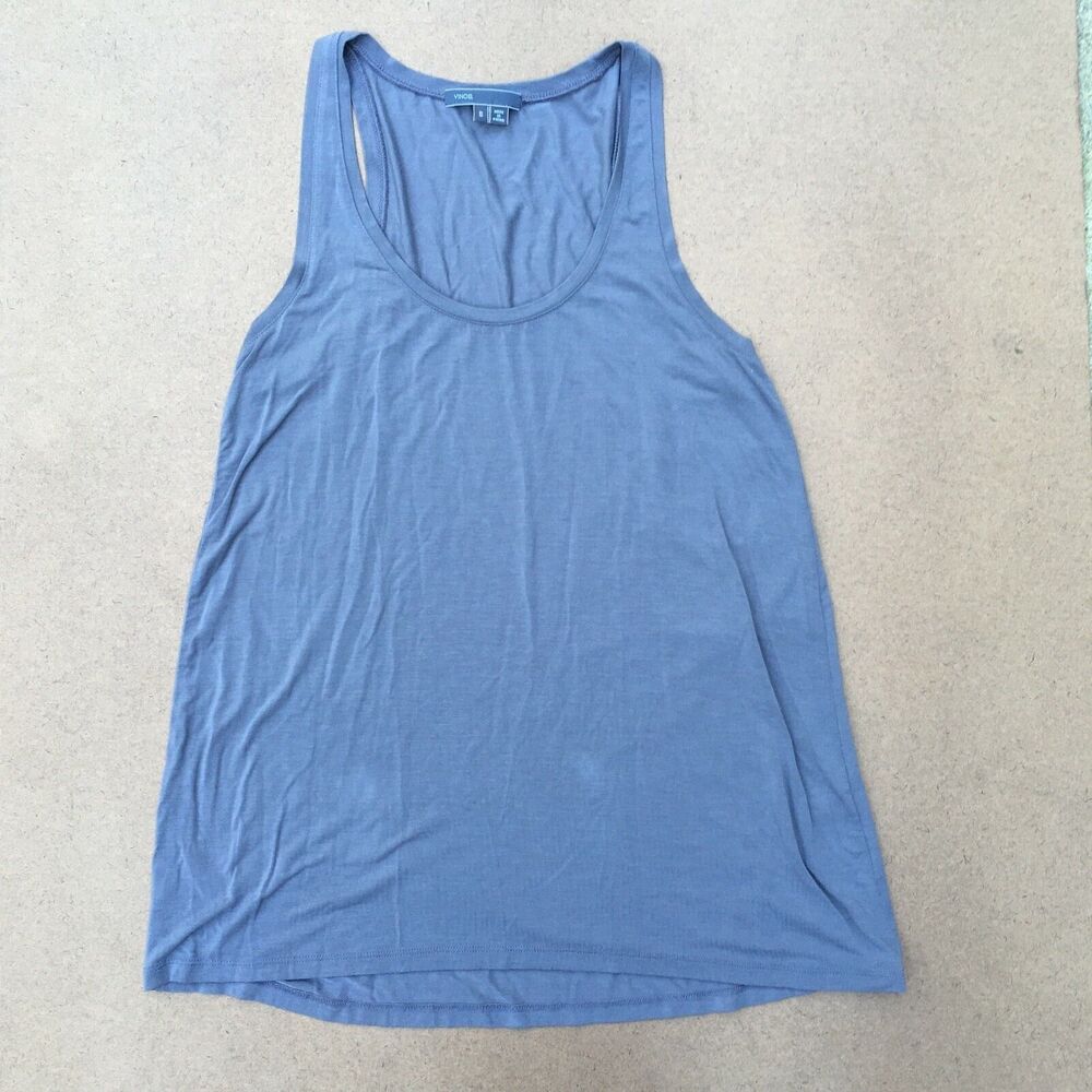 Vince Tank Top Size S Gray Micro Modal Scoop Neck Drape Hem Loose Fit
